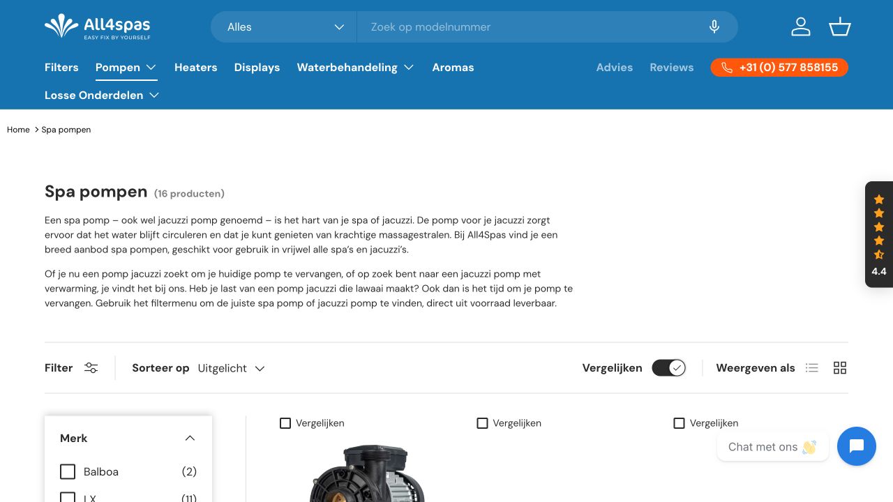 Collectiepagina van de All4Spas-webshop
